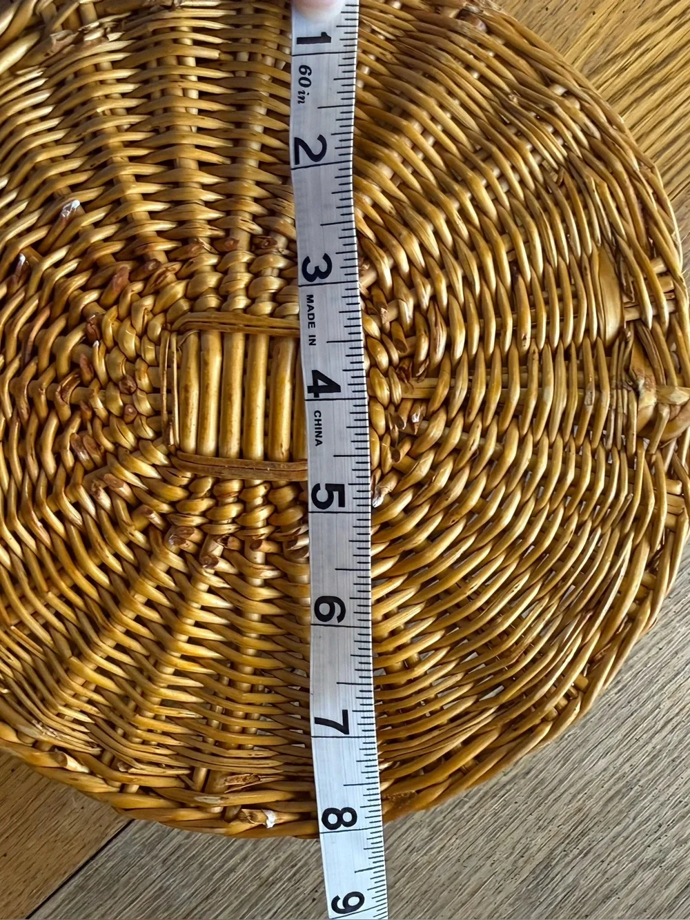 Vintage Wicker Gathering Basket Tray w/ Handle Cottagecore Farmhouse Boho Decor